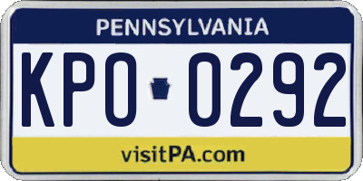 PA license plate KPO0292