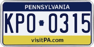 PA license plate KPO0315