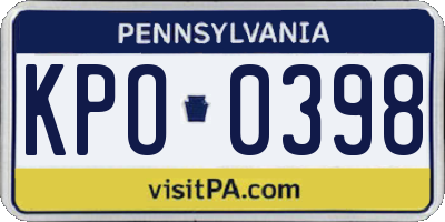 PA license plate KPO0398