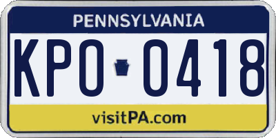 PA license plate KPO0418