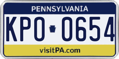 PA license plate KPO0654