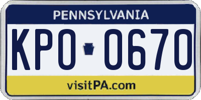 PA license plate KPO0670