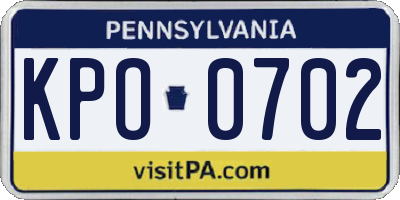 PA license plate KPO0702