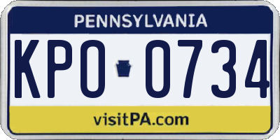 PA license plate KPO0734