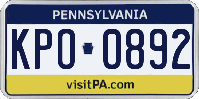 PA license plate KPO0892
