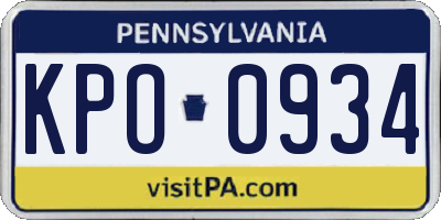 PA license plate KPO0934