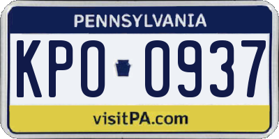 PA license plate KPO0937