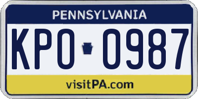 PA license plate KPO0987