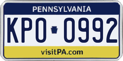 PA license plate KPO0992