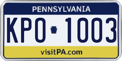 PA license plate KPO1003