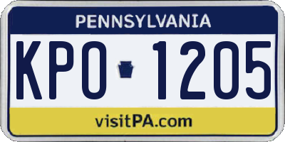 PA license plate KPO1205