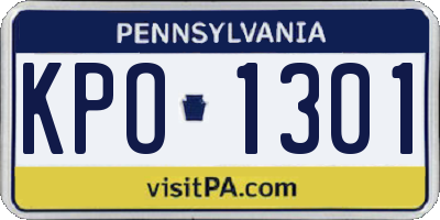 PA license plate KPO1301