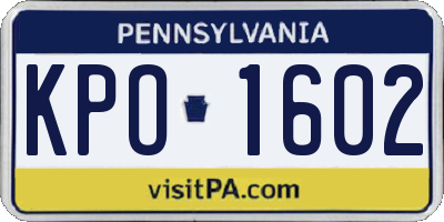 PA license plate KPO1602