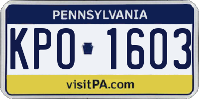 PA license plate KPO1603