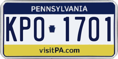 PA license plate KPO1701