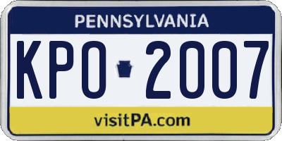 PA license plate KPO2007