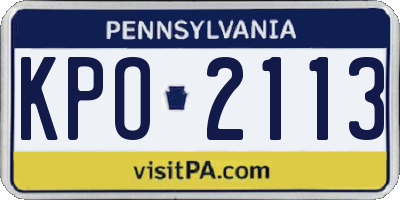 PA license plate KPO2113