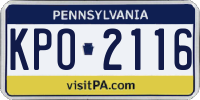 PA license plate KPO2116