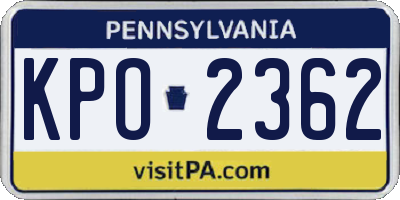 PA license plate KPO2362