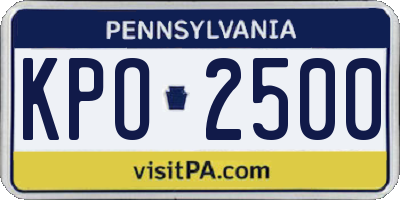 PA license plate KPO2500