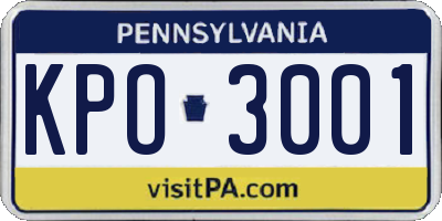 PA license plate KPO3001