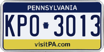 PA license plate KPO3013