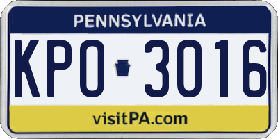 PA license plate KPO3016