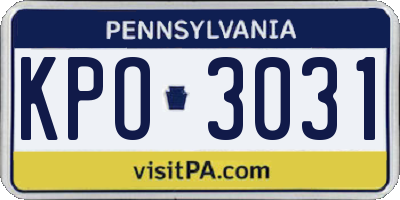 PA license plate KPO3031