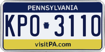 PA license plate KPO3110