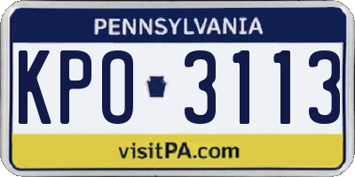 PA license plate KPO3113