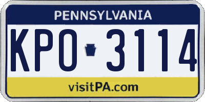 PA license plate KPO3114