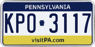 PA license plate KPO3117