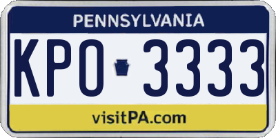 PA license plate KPO3333