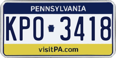 PA license plate KPO3418