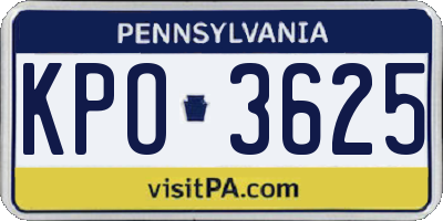 PA license plate KPO3625