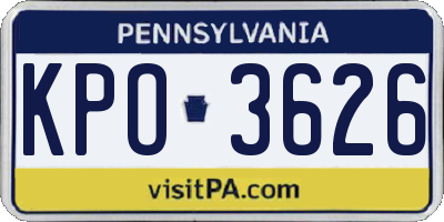 PA license plate KPO3626