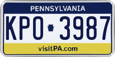 PA license plate KPO3987