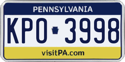 PA license plate KPO3998