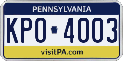 PA license plate KPO4003