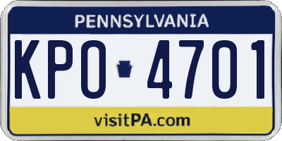 PA license plate KPO4701