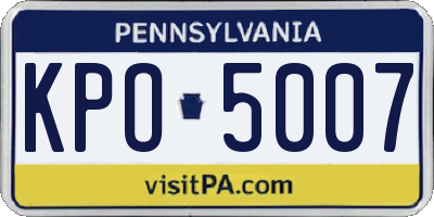 PA license plate KPO5007