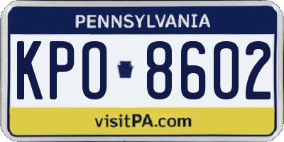 PA license plate KPO8602
