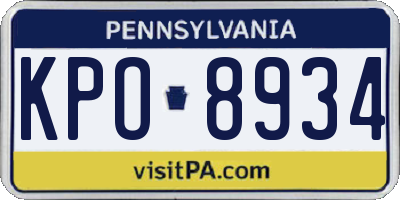 PA license plate KPO8934