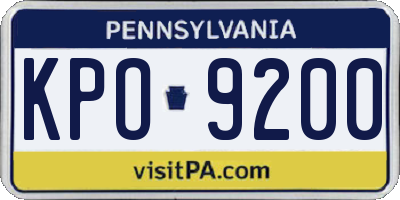 PA license plate KPO9200