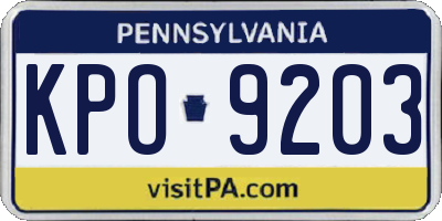 PA license plate KPO9203