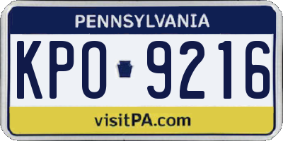 PA license plate KPO9216