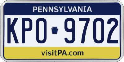 PA license plate KPO9702