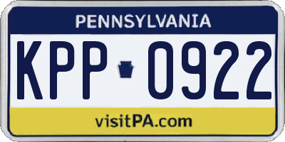 PA license plate KPP0922