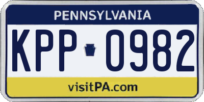PA license plate KPP0982