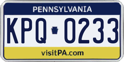 PA license plate KPQ0233